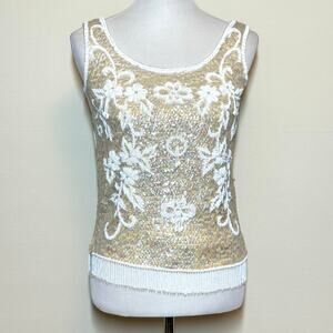 Vintage 1960's Stephen Chu 100% Lambswool Beaded Sequin Sleeveless Top Sz S